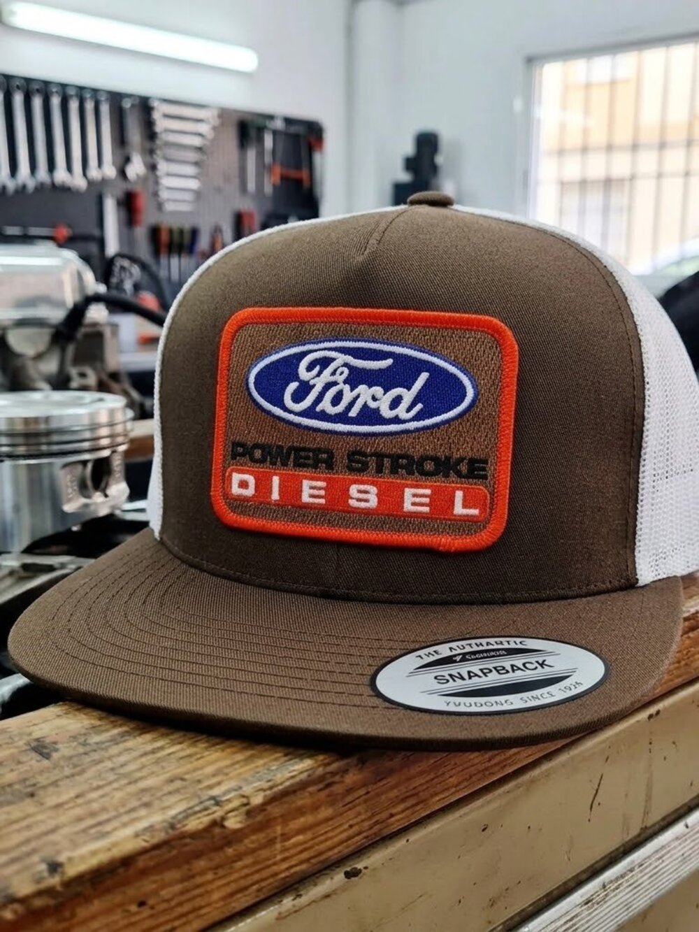 Retro Ford Power Stroke Diesel Hat Truck Brown White Yupoong Snapback Cap USA Ne